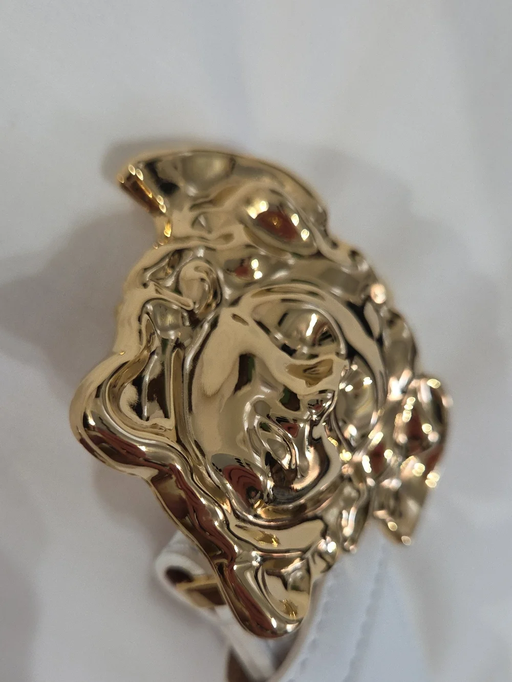 Versace White Leather Belt with Gold 3D Medusa Buckle
